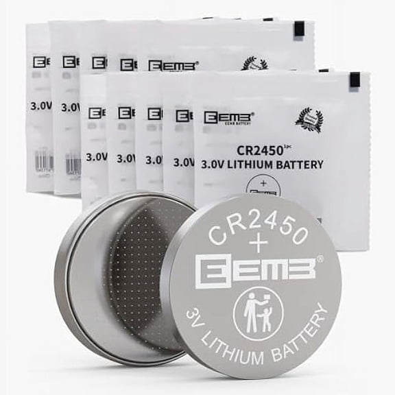 EEMB 10 Pack CR2450 Battery 3V Lithium Battery 2450 Button Coin Cell Batteries DL2450、ECR2450、BR2450 for Watch Tea Lights Votive Candles Alarm System Car Key Fob Remote Control Calculators Toys Games