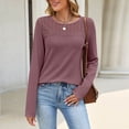 thumbnail image 2 of CHGBMOK Womens Crew Neck Tops Long Sleeve Hollow Lace Shoulder Shirts Soft Knit Blouses Office Layering Basic Daily Wear Tops, 2 of 8