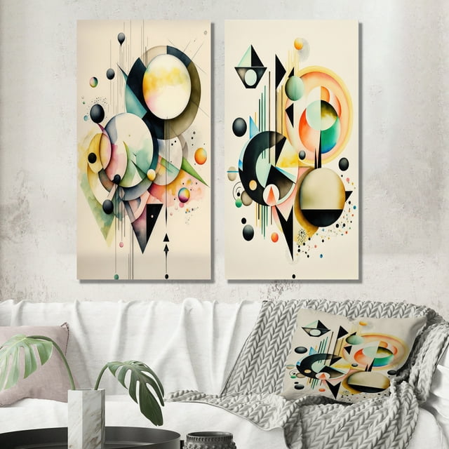 Designart "Minimalist Multi-Shape Art in Pastel I" Abstract Minimalism Wall Art Set Of 2 - Green Geometric Gallery Wall Set For Home Decor