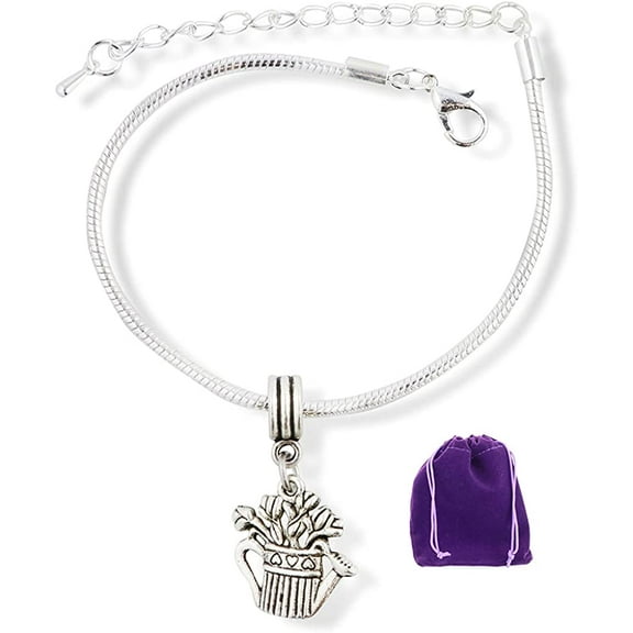 Emerald Park Jewelry Watering Pot with Plants Snake Chain Charm Bracelet