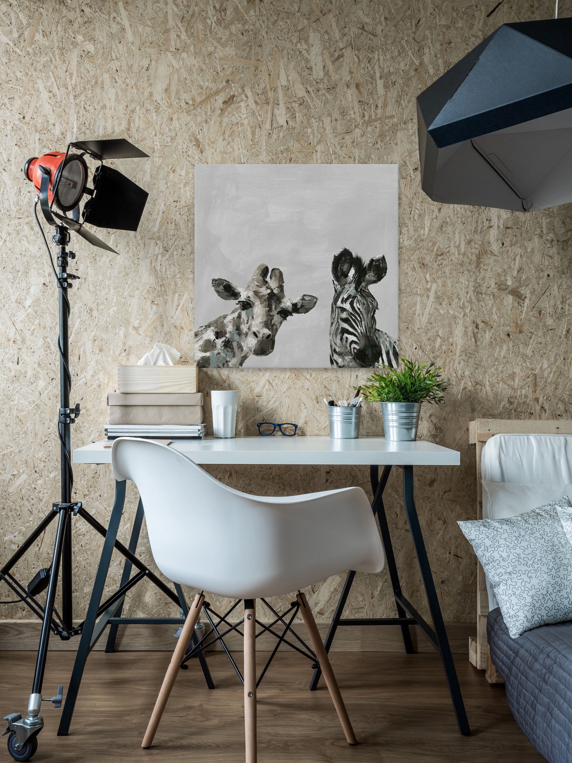 Marmont Hill Giraffe and Zebra V Canvas Wall Art