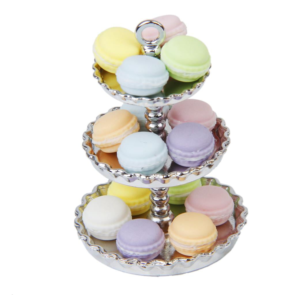 Silber 1/12 Dollhouse Miniatur 3 Schicht Metall Desserts Snack Rack Stand MD 