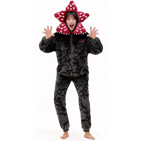 Demogorgon Hooded Jumpsuit Long Sleeve Pajama Hoody Onesie Loungewear Fuzzy Fall Winter Warm Thermal Fluffy
