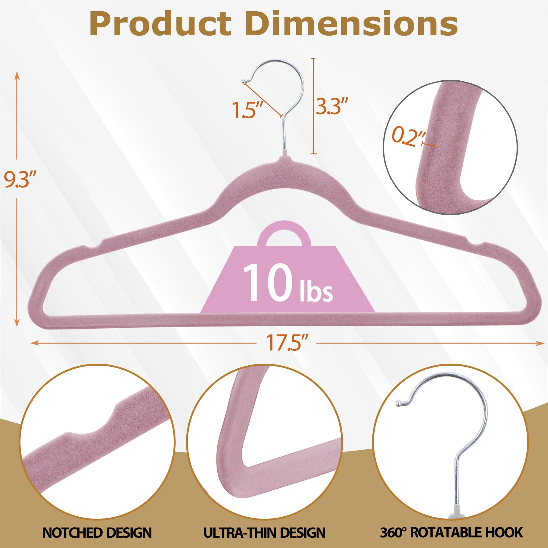 ZENY Clothes Hangers Set Flocked Velvet No-slip Durable Coat Jacket Hangers Space Saving Hangers(100pcs, Pink, Velvet)