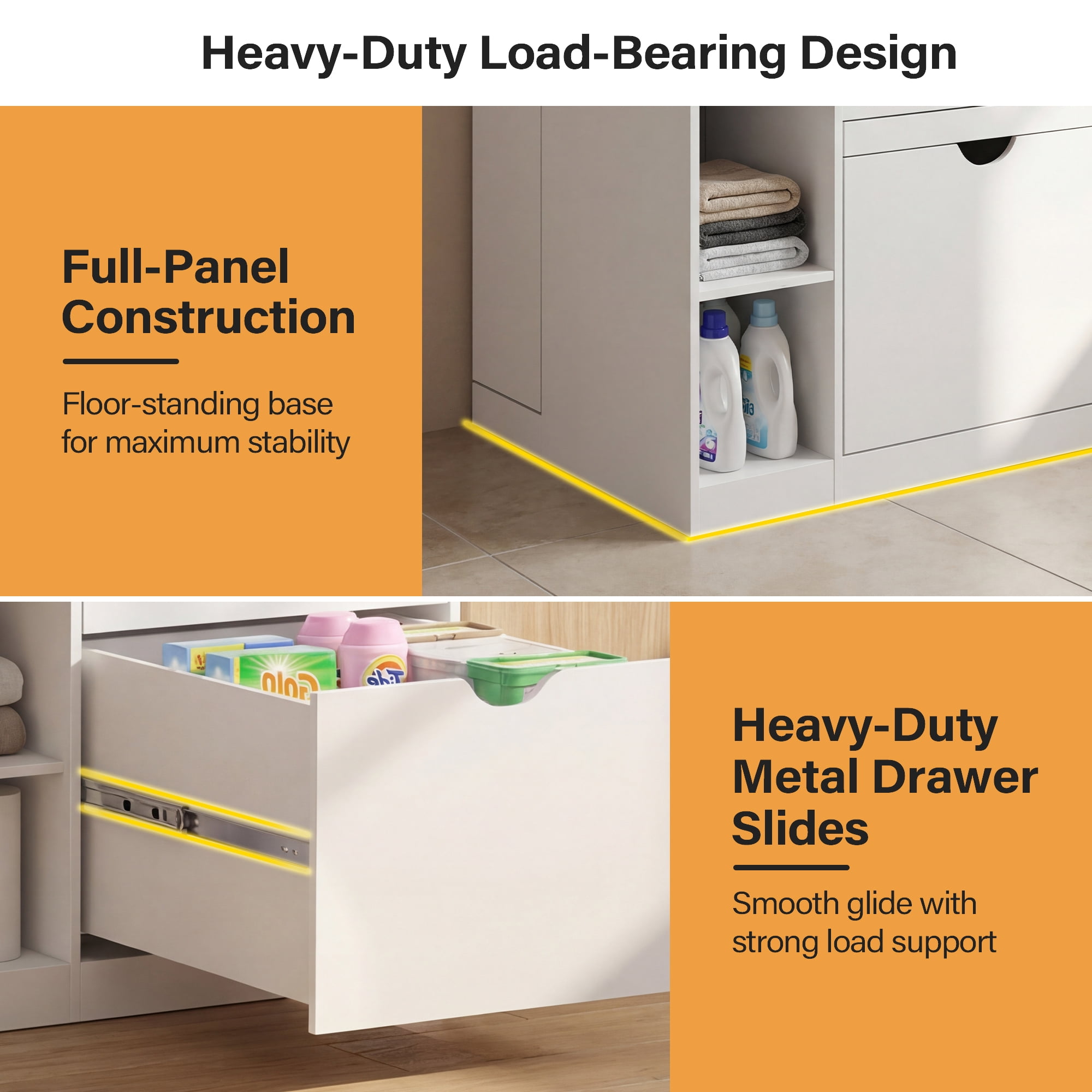 Advwin 29" Washer and Dryer Pedestal, Heavy Duty Washing Machine Stand with Laundry Basket Shelf, Large Drawer, Storage Shelf & Cabinet, Universal Fit Anti-Vibration Laundry Pedestal, White