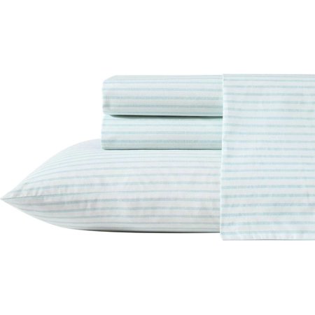 TINGSI - King Sheet Set, Cotton Percale Bedding Set, Super Soft and Cozy Home Decor, Oeko-Tex Certified (Cool Beach Stripe Turquoise, King)