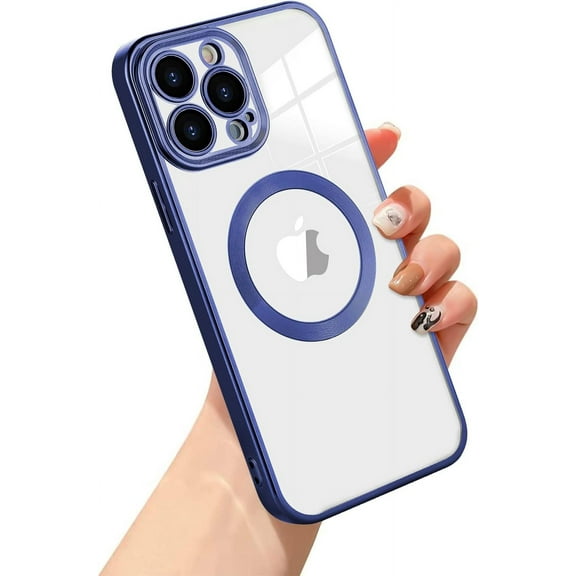 iPhone 12 Pro Case Magnetic [Support Magsafe Charger] Wireless Anti-Scratch Shockproof Clear Screen Protector Four Corner Cushion Durable Anti-Dropping Full Body Protection Cover-Blue