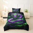 thumbnail image 2 of Metsweet Animal Dragon Twin Duvet Cover, Japanese Style Twin Bedding, Green Purple,Black Reversible,2pcs,1 Duvet Cover and 1 Pillowcase, 2 of 5