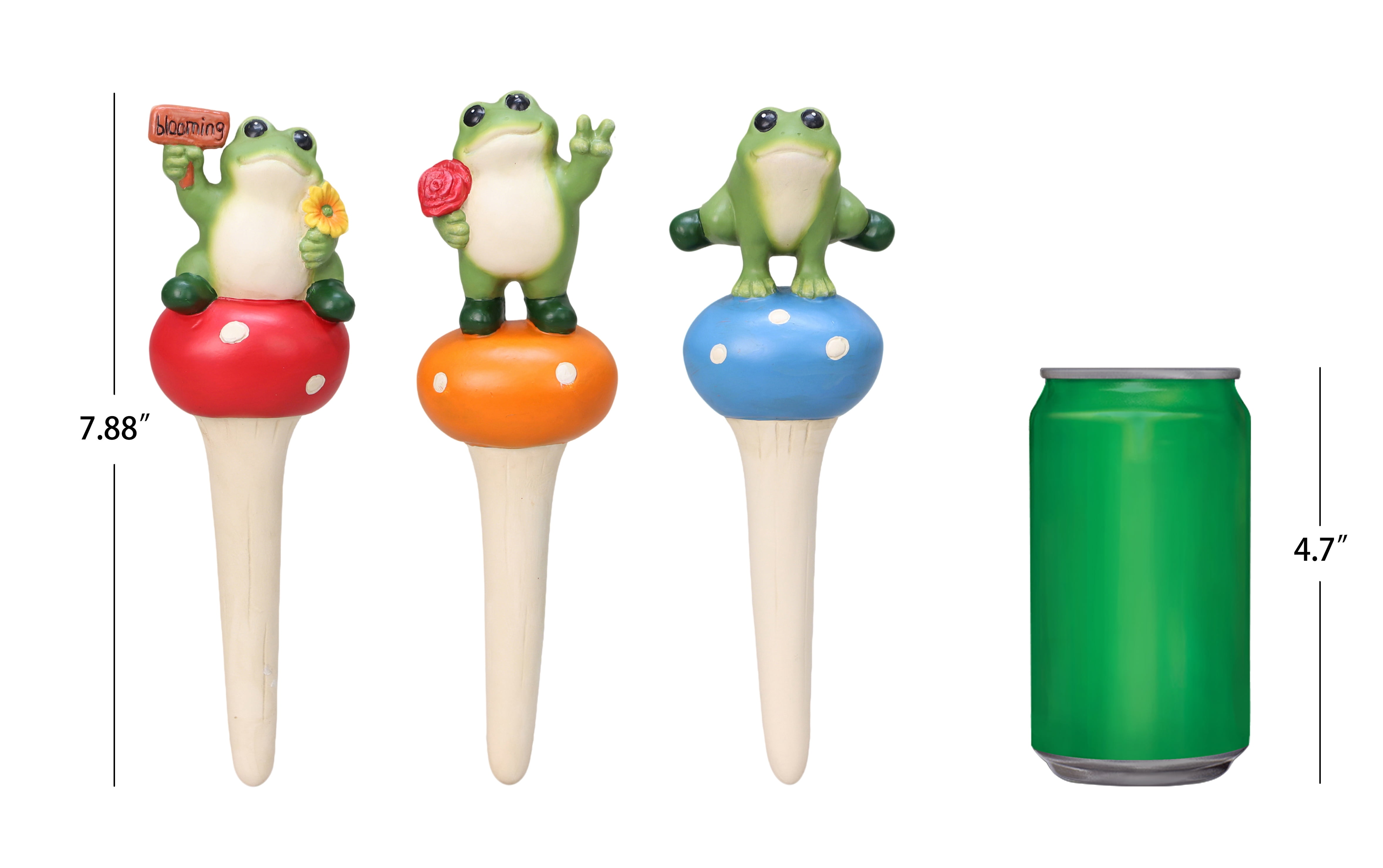 Mainstays Outdoor 3PK Frog and Mushroom Planter Stakes, 2.13 in L x 1.75 in W x 7.75 in H