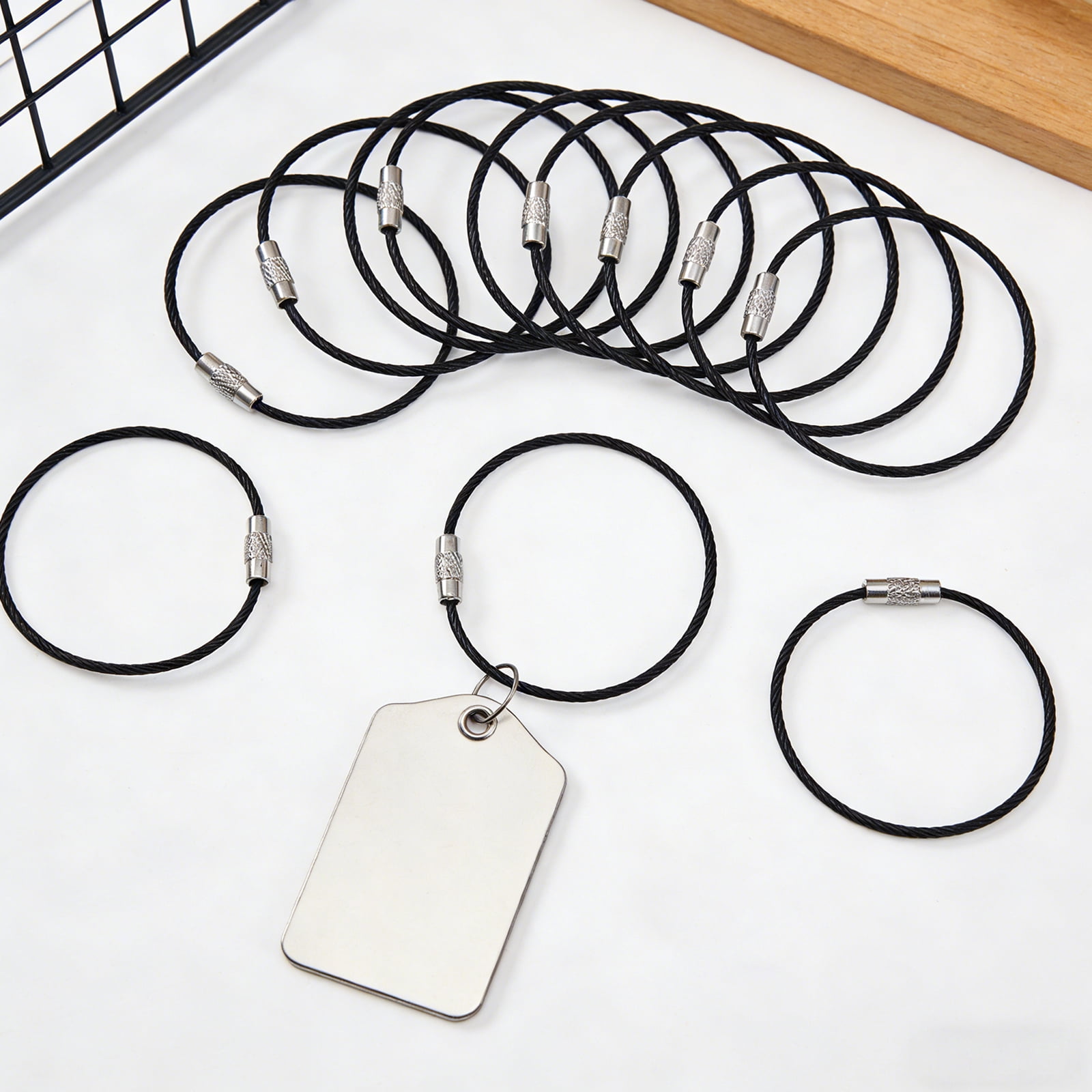 100/200 PCS Keychain 5.9 Inches Wire Ring 0.059 Inches Thickness Cable Loop Ring for Hanging Luggage Tag Key and ID Card