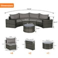 thumbnail image 5 of 7-Piece Outdoor Patio Furniture Half-Moon Sectional Round Patio Furniture Set Sofa with Tempered Glass Round Coffee Table (Light Grey), 5 of 9