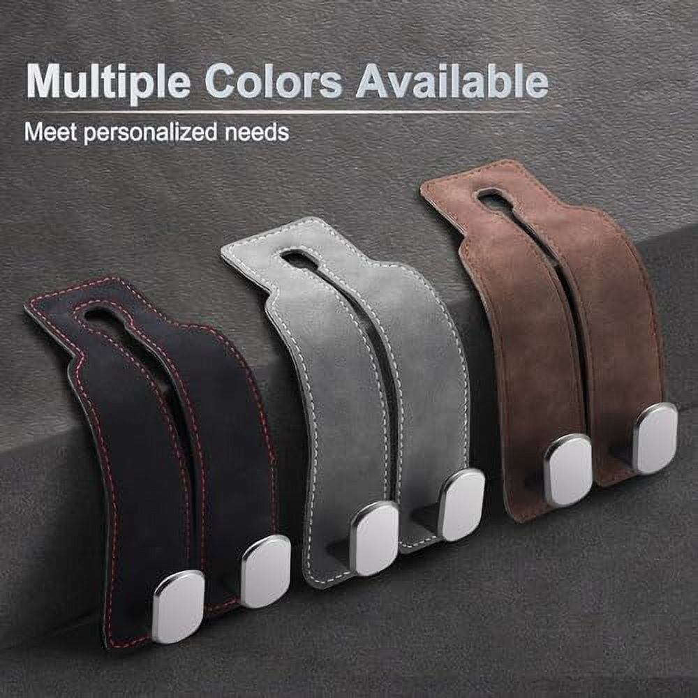 Headrest Purse Hook for Car, Seat Hook Hangers Storage Organizer for Bags and Coats Holder, Upgrade Leather Double Hook and Mobile Phone Holder for Universal Vehicle Car Accessories (Black) Black