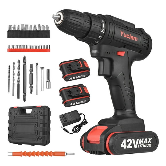 Amdohai Cordless Screwdriver Yuclam Electric Screwdriver Two-Speed Drill with LED Light 25+1 Torque Flexible Shaft 2 Batteries 3/8 Inch Chuck 50Nm Power Screwdriver for Furniture Assembly Home DIY P