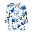 thumbnail image 5 of Boho Tops for Women Linen Regular Fit Floral Blouses Dressy Stretchy Floral Print Loose Blouses Shirts, Blue,L, 5 of 6