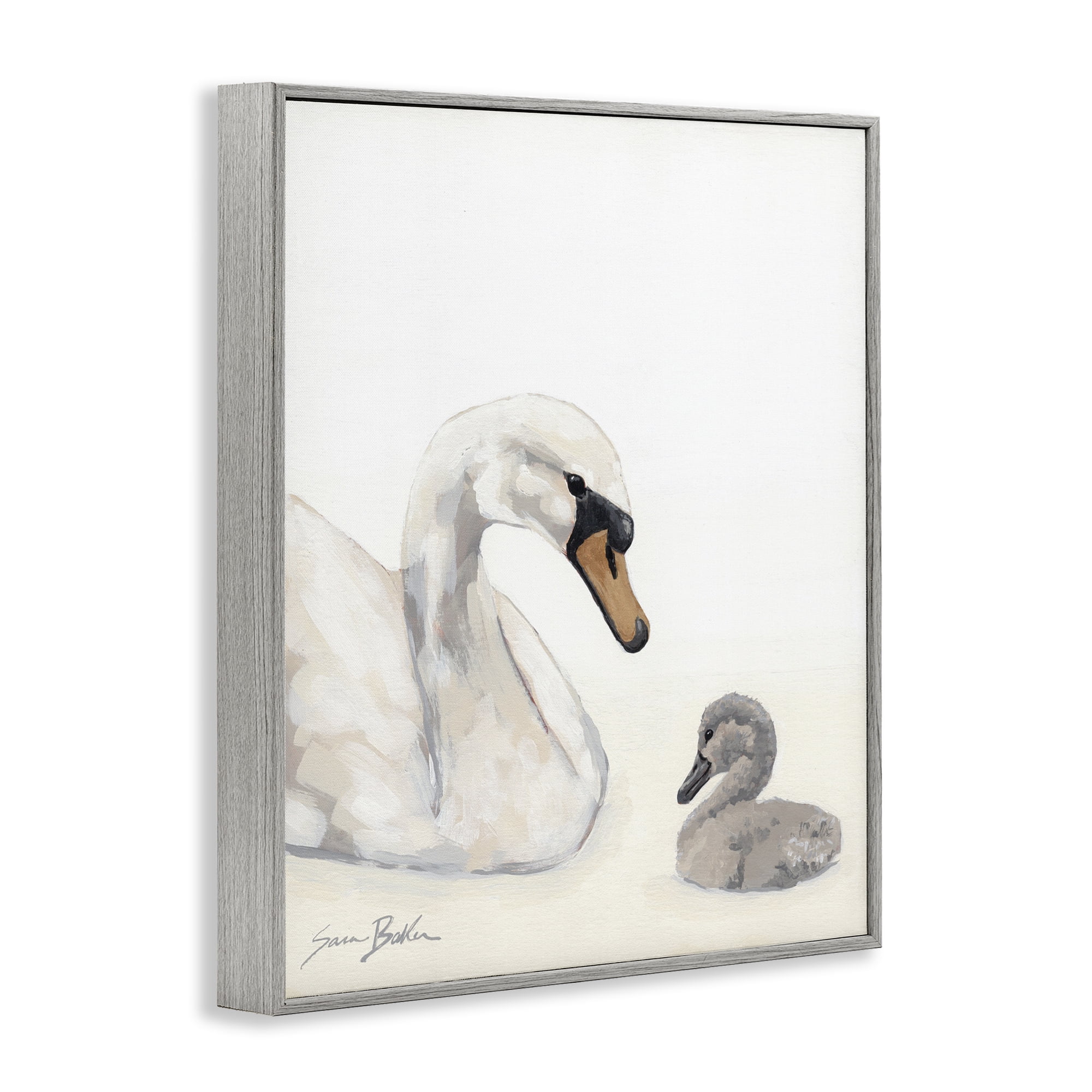 Stupell Industries Mother Swan & Cygnet Gray Framed Giclee Art, design by Sara Baker