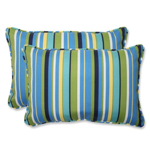 Pillow Perfect - Oreillers Lombaires Surdimensionnés à Rayures Topanga Extérieures/intérieures 537191, Bleu, 2 Pack
