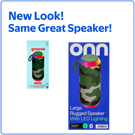 ONN LARGE RUGGED SPEAKER WITH BLUETOOTH WIRELESS TECHNOLOGY AND LED LIGHTING, CAMO