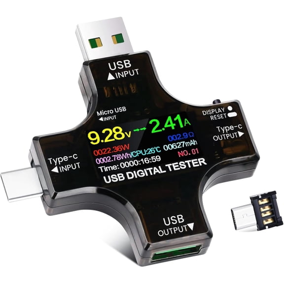 USB C Tester Power Meter 2 in 1, Digital Multimeter 3.6-32V 0-8.0A Voltage and Current Tester Meter, Type C Voltmeter Battery Capacity Volt Ammeter Power Bank Fast Charger Detector