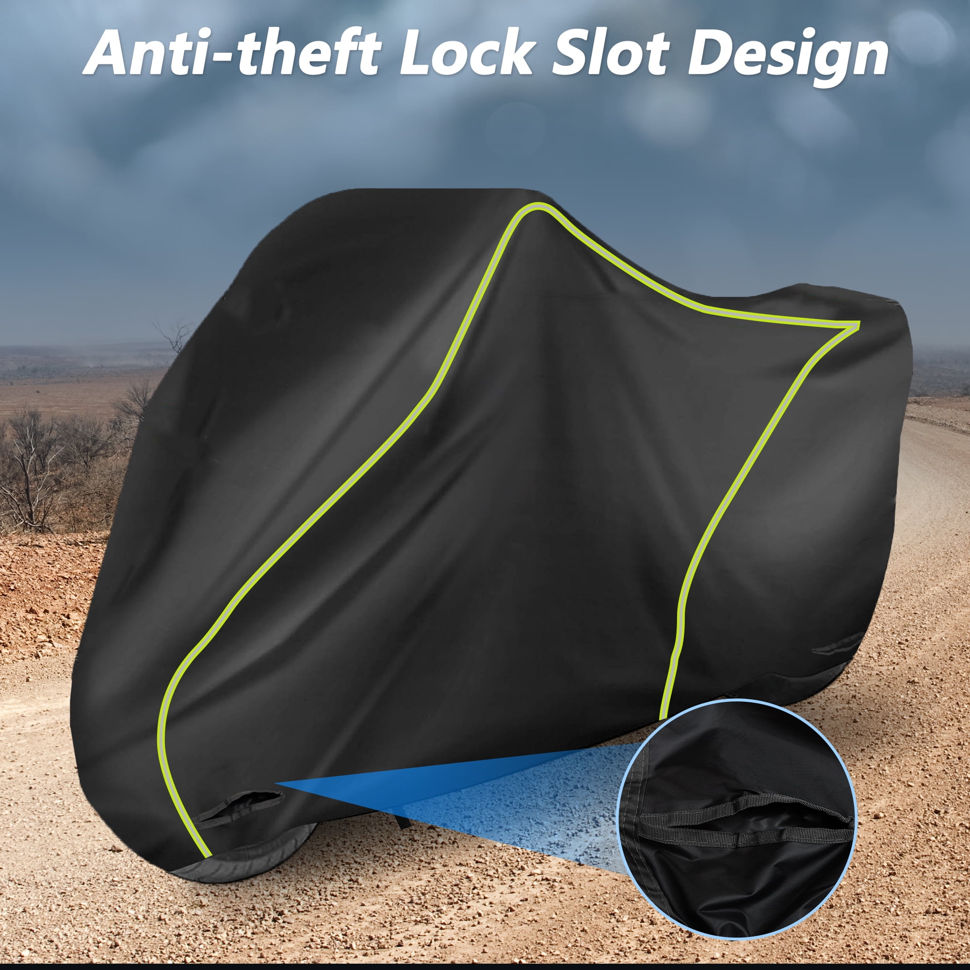 Motorcycle Cover Waterproof Outdoor 300D Oxford Heavy Fabric Scooter Cover Motorbike Cover with Lock-Hole All Weather Protection Black Fits Up to 220cm/87"