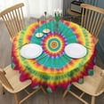 thumbnail image 3 of Colorful Tie Dye Petal Mandala Pattern Round Tablecloth 60"x60",Wrinkle Wipeable Table Cloth for Kitchen Dining Room Picnic Patio Party, 3 of 6
