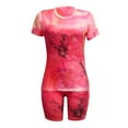 thumbnail image 6 of CILENON Matching Set Womens Tie-Dye Short Sleeve O-Neck Tops Beach Shorts Summer Sports Casual Set Lounge Sets for Women Women Two Piece Outfits Sets Women Outfits(Orange,L), 6 of 6