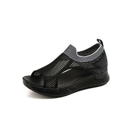 

Zodanni Lady s Anti Slip Hollow Out Wedge Sandals Lady Travel Comfy On Flats Casual Black 6