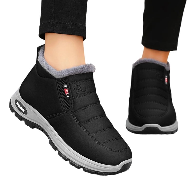 Black Winter Boots with Plush Lining Black Women Winter Boots Plush Lining Mid Calf Chunky Heel  main image 3