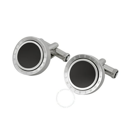 Montblanc Cuff Links Round Turning Steel with Black Onyx Inlays 104505