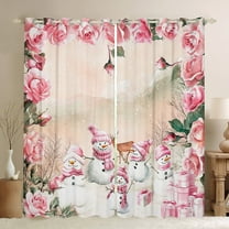 Manfei Cute Cartoon Snowman Black Out Curtains for Kids Girls, Chic Pink Rose Flower Curtains Pack of 2 (42x63 Each), Merry Christmas Gifts Bedroom Curtains, Luxury Home Decor