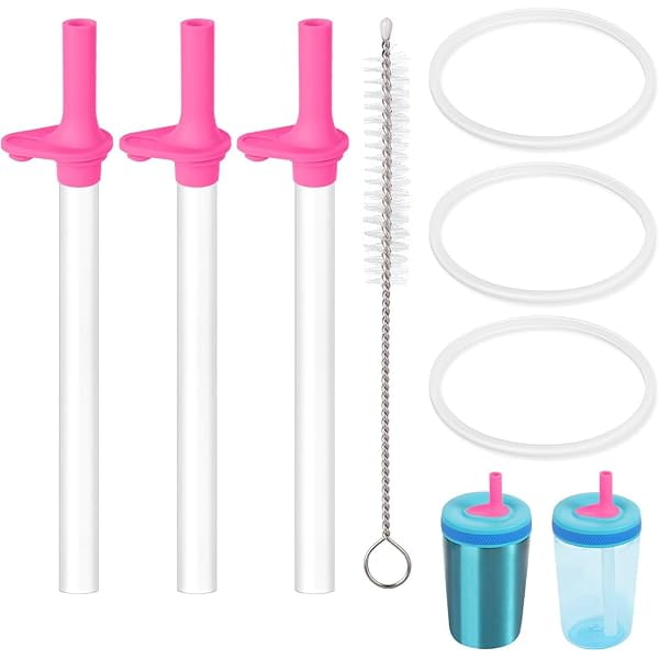 wonima44 3pcs Replacement Straws with Bite Valve for Zak Designs Kelso Kids 15oz, BPA Free Reliable Straw Cup Accessories with Zak Designs and Reusable Gaskets Brush for Water Bottles (Pink)