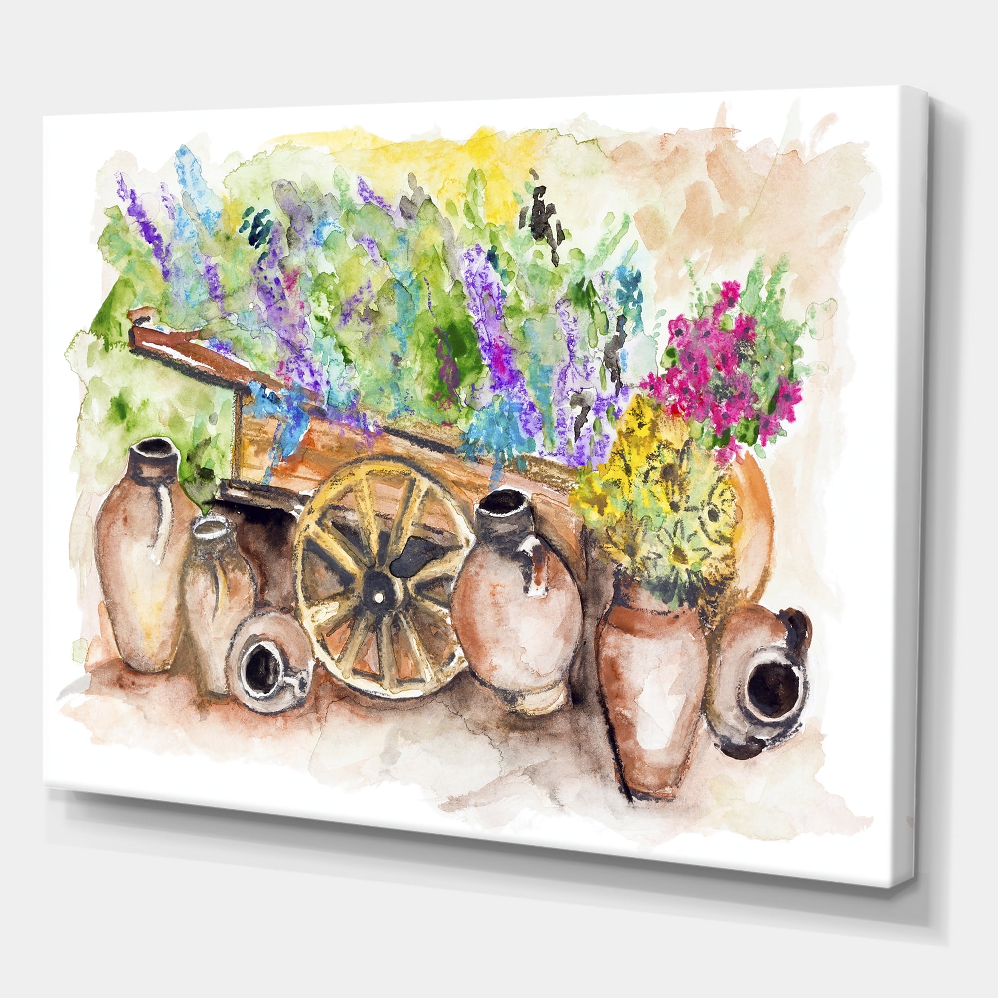 Designart ' Lavender Flowers On Ancient Cart Illustration ' Traditional Canvas Wall Art Print