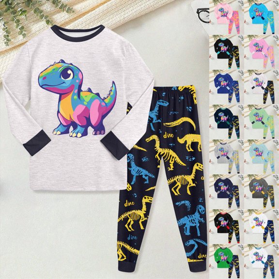 Girls and Boys Pajama Set Long Sleeve Kids Casual Cute Pattern Sets Kids Sleepwear 6-12 Months 12-24 Months 2T 3T 4T 5T 6T 7T Children Pink,3-4 Years