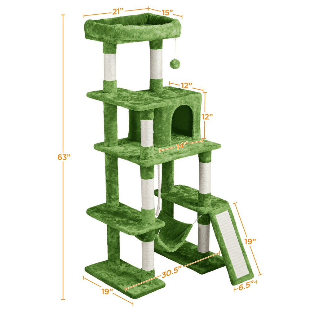 Alden Design 63″H Cat Tree Scratching Posts Cat Tower for Kittens Indoor, Green