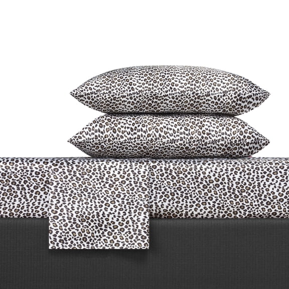 Betsey Johnson Betsey'S Leopard Satin Grey 4 Piece Sheet Set-Queen