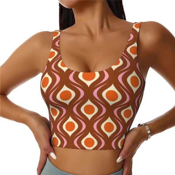 Naloa 70's Retro Sports Bras for Women, High Support Bra with Removable Pads, Comfortable - Small