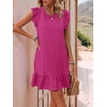 thumbnail image 4 of Summer Dresses for Women Round Neck Cap Sleeve Ruffle Hem Casual Smock Mini Dress Rose Red L, 4 of 7