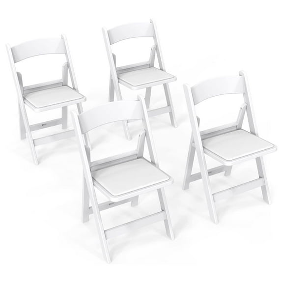 Plastic Folding Chair with Padded Seat, Resin Foldable Chairs with Soft Cushion, Comfortable and Sturdy, Suitable for Indoor and Outdoor, Parties, Weddings, Events, White, 4 Pack