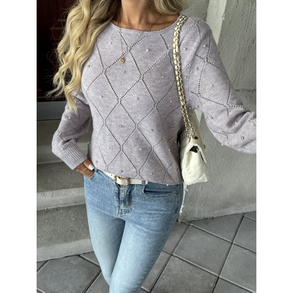 Light Purple Diamond - Cutout Pearl - Decorated Sweater