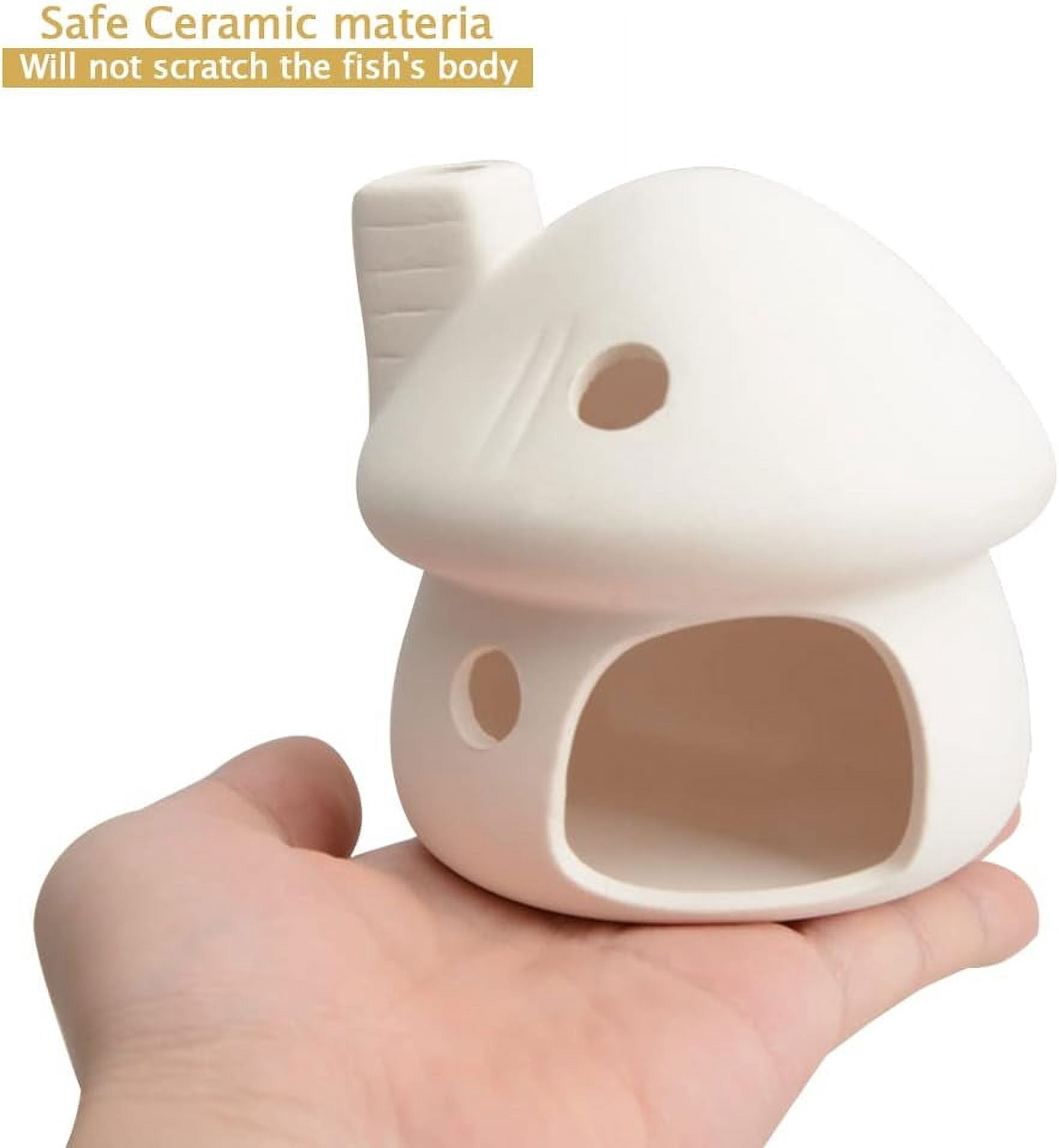 Aquarium Decor Ceramic Mushroom House Ornament Fish Tank Landscape Decoration Pottery Hide Cave Habitat Hut