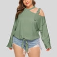 thumbnail image 2 of Mujeres Classic Plus Size Color sólido Mangas largas Tops sueltos Blusas Camisa Pompotops FGAJ15190, 2 of 7