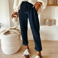 thumbnail image 2 of OIOLOYJM Womens Corduroy Pants Casual Mid Waist Pants Drawstring Straight Leg Warm Trousers Trendy Sweatpants with Pockets Navy M, 2 of 5