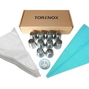 Russian Icing Piping Nozzle Icing Tips SET of 17 includes 10 Tips   Tri Coupler   Silicone Pastry Bag   5 PlasticPastry Bags. Stainless Steel Large Tips - By Torenox