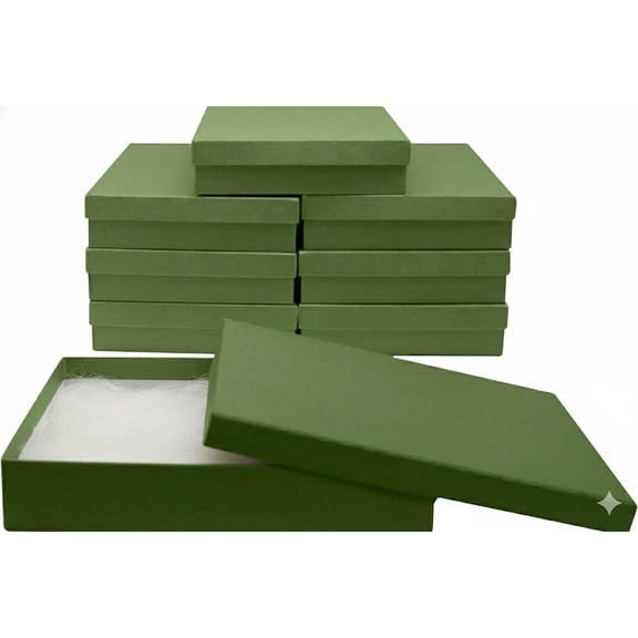 Novel Box 8 Pack Green Cardboard Cotton Filled Jewelry Gift Boxes 7x5x1.25 Inches with Lids