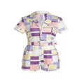 thumbnail image 1 of Combinaison à Manches Courtes Col Color Block pour Femme avec Ceinture de Taille Nouveau Style, 1 of 9