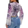 thumbnail image 3 of SCRAWLGOD Ice Wolf Bell Sleeve Tops for Women Long Sleeve Flared Shirts for Women Size L Summer Women Bell Sleeve Y2K Tops Lettuce Trim Mock Neck Blouse, 3 of 7