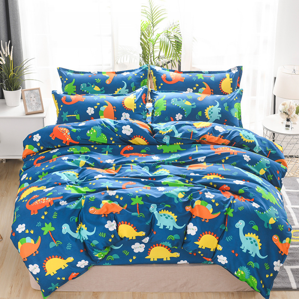 Wekity Kids Bedding Set Cartoon Color Lightweight Dinosaur Duvet Cover Dinosaur Quilt Cover Blue Animal Pattern Children Bed Linings 1 Duvet Cover A