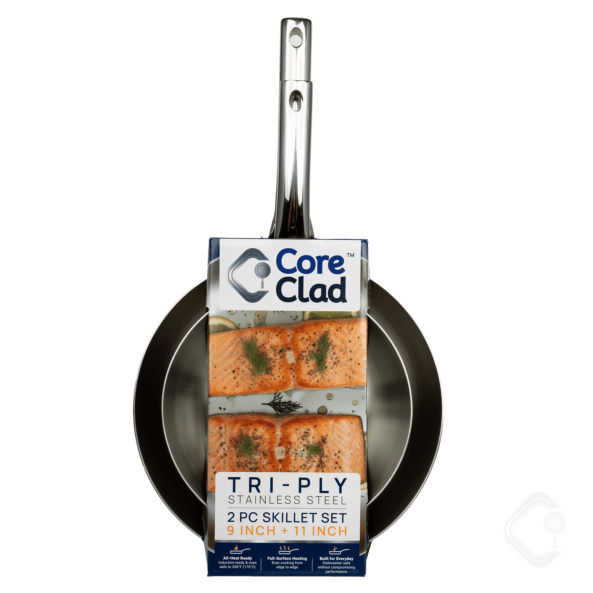 CoreClad 2PC Tri-Ply Stainless Steel Skillet Set, Induction Ready