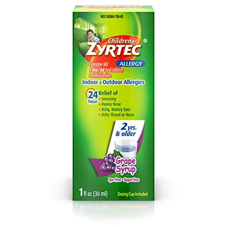 Grape Syrup - Childrens Zyrtec Allergy Syrup Dye Free Sugar Free Grape 1oz Each