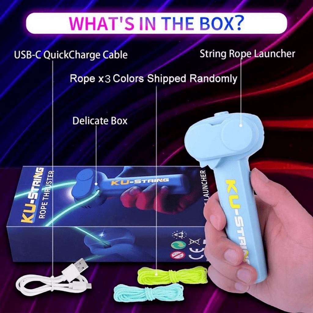 Portable Rope Launcher Light Up Flying Rope Glow In The Dark Toy Rope Launcher With 3 Ropes ...