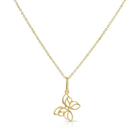 Tilo Jewelry 14K Yellow Gold Butterfly Openwork Pendant Charm Necklace for Women & Unisex | 18 Inch Cable Chain